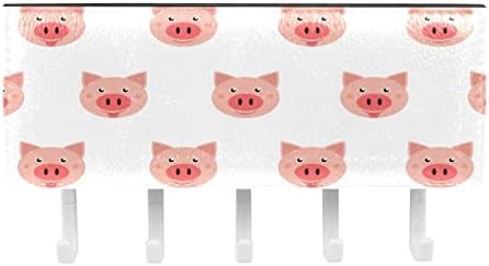 חמוד פנים חזירים מבודד על לבן רקע מתלה ארגונית עם 5 ווי קיר אמבטיה מטבח מדף מדף רב תכליתי אחסון מדף