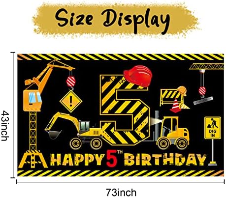 בנייה 5 יום הולדת באנר קישוטי עבור בני ילדים, מזבלה משאית בניית נושא חמש יום הולדת רקע ספקי צד, חופר