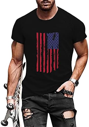 חולצות טריקו ליום העצמאות של XXBR לגברים, דגל אמריקאי ספורט הדפסת חולצת טריקו שרוול קצר וכוכבי חולצות