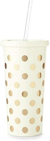 קייט ספייד ניו יורק מבודד פלסטיק כוס עם לשימוש חוזר קש, 20 אונקיות, זהב נקודות