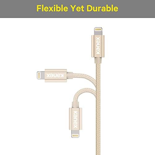 Kanex Durabraid ניילון קלוע USB-C לכבל ברק, מטען מוסמך MFI לאייפון SE, iPhone 11 Pro/11 Pro Max-Gold,
