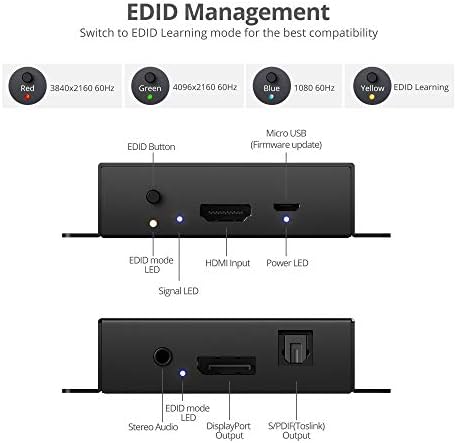 SIIG HDMI ל- DisplayPort Converter מתאם, מקור HDMI 2.0 חד כיווני לתצוגה DP 1.2, 4K60 ו- 1080P144Hz,