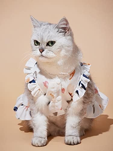 Qwinee דפיסת לב חמודה שמלת חתול חתימה קשת סרט חתלתול שמלת פרע פרוע חצאית נסיכה לחצאית לכלב בינוני קטן
