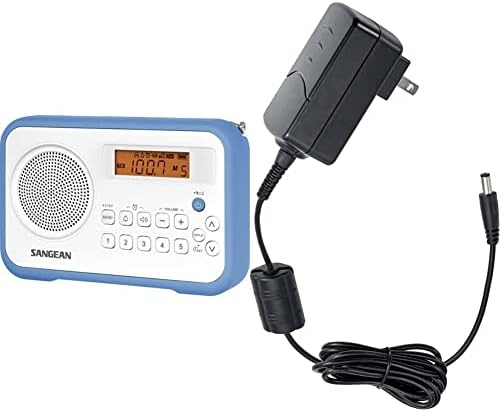 Sangean PR-D18BU AM/FM/רדיו דיגיטלי נייד עם פגוש מגן ו- ADP-PRD18 מתאם כוח מיתוג AC לדגמים PR-D18, PR-D4W,