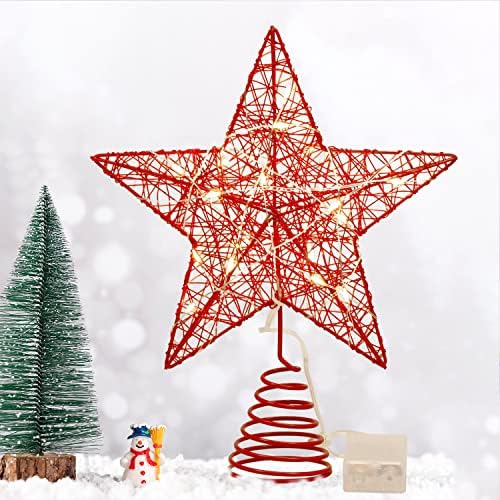 טופר עץ כוכב חג המולד של 10 אינץ 'עם נורות LED, טופר עץ חג המולד אדום, קישוט חג המולד הטוב ביותר