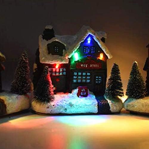 Kesyoo הדלקת חג המולד סצנת כפר בית כפר מיני בתים עם שלג אורן חלבית עץ חג המולד מיניאטורה בית גן גן מואר
