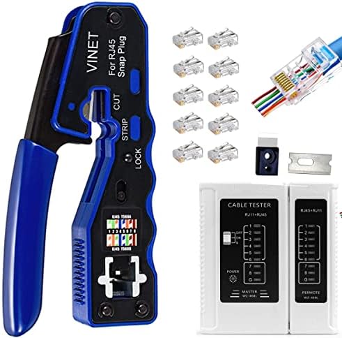 Vinet RJ45 Crimp כלי Ethernet Tool Crapling All-in-One Primer עם להבים חלופיים, בוחן כבלים