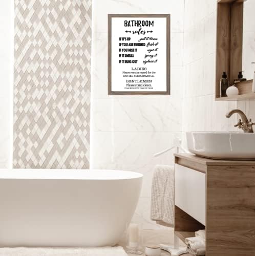 שלט חוקי אמבטיה של מינו, 12.75x16.75 אינץ 'עץ כפרי בית חקלאים חוקים חוקים של חותם קיר קישוט לחדר אמבטיה,