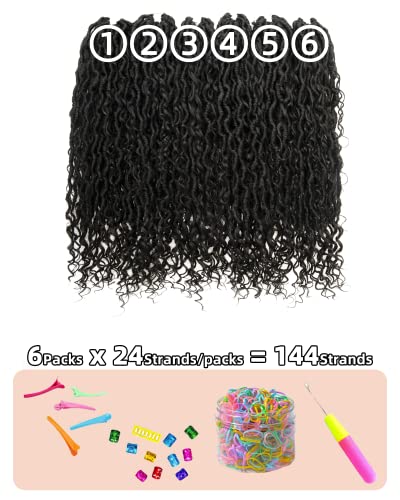 נהר אלת לוקס סרוגה שיער לנשים שחורות - 14 אינץ 6 חבילות 144 גדילים טבעי שחור מראש כרך רך פו לוקס עם