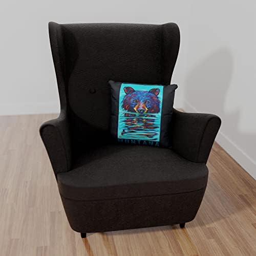 בד דוב רטוב של מונטנה זורק כרית לספה או ספה בבית ומשרד מציור שמן מאת האמן קארי לר 18 x 18.