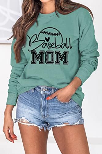 נשים סווטשירטים בייסבול אמא מכתב הדפס שרוול ארוך צוות צוואר צוואר גרפי סוודר חולצות מזדמן אמהות אמהות